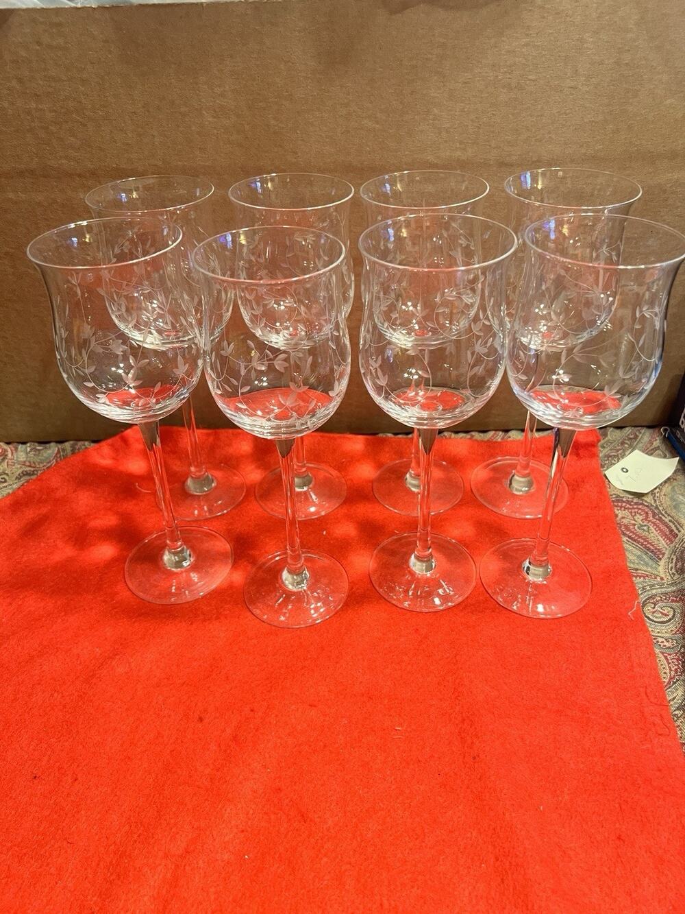 Set of 8 Lenox Crystal Heather Tulip Wine Glasses 9" Etched Vine Sage